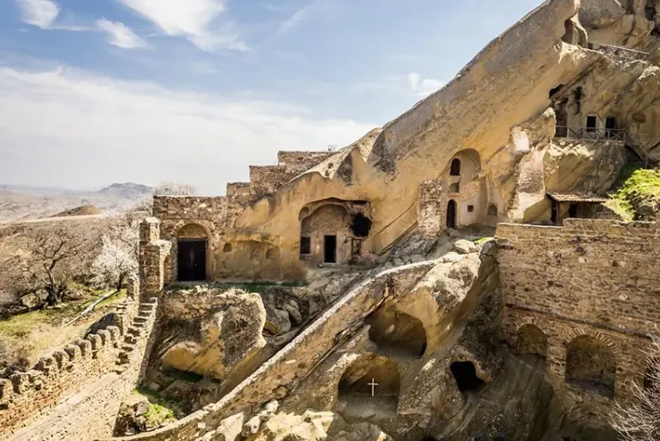 David Gareja cave monastery sandstone cliffs Udabno desert — day trip from Tbilisi