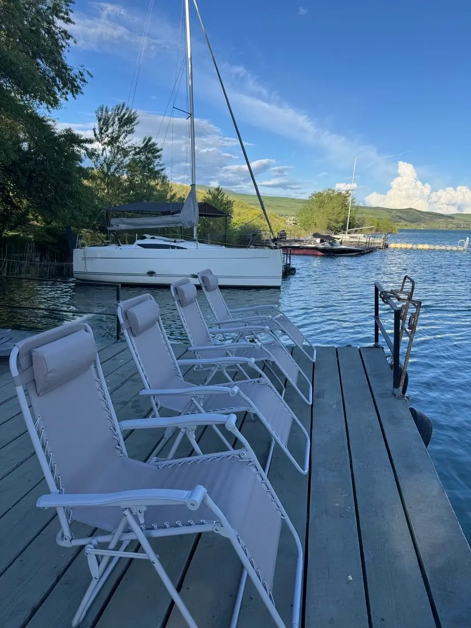 Sun loungers at SUP Rent station, Tbilisi Sea