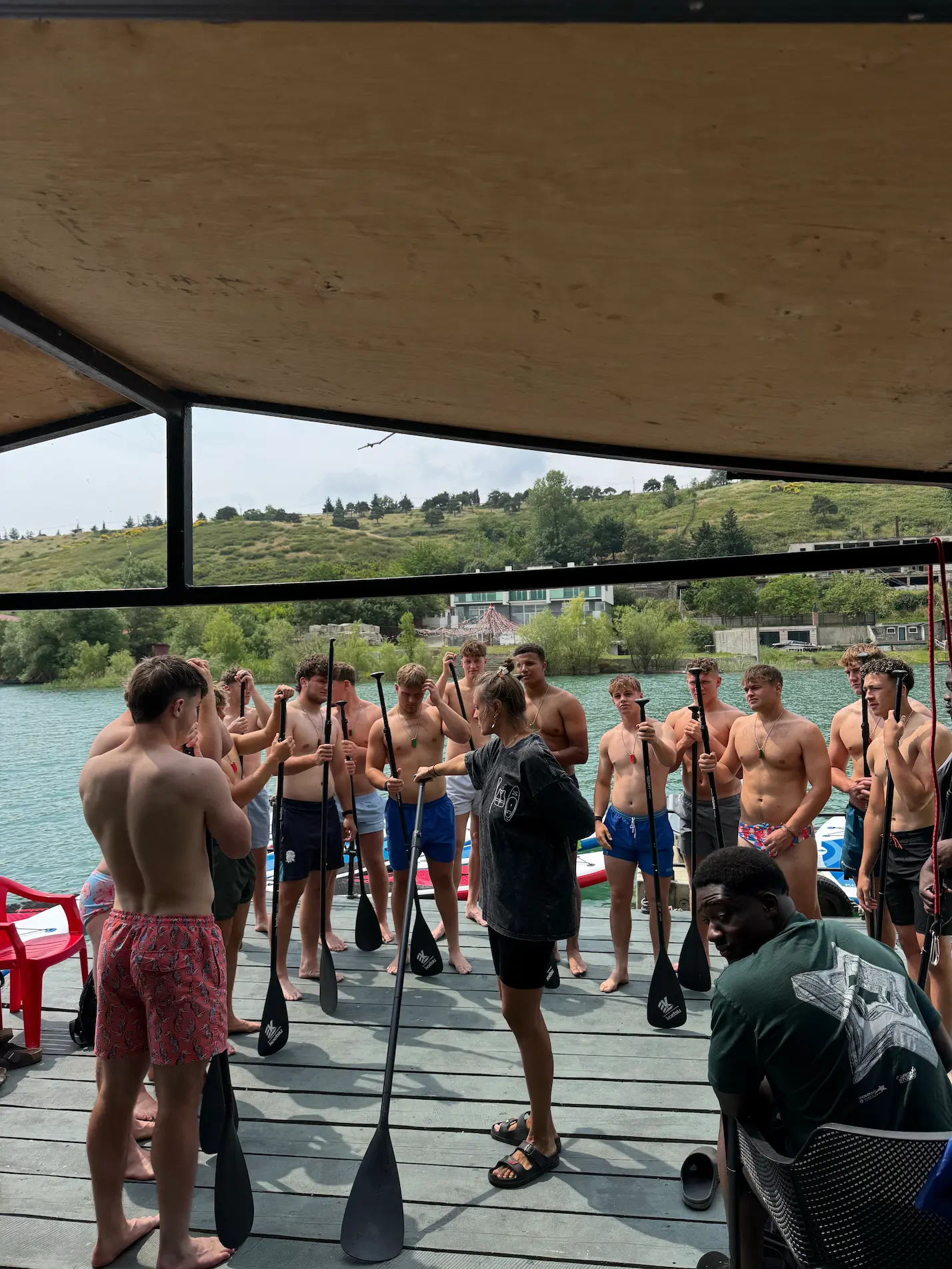 England U20s rugby players at SUP Rent station, Tbilisi Sea