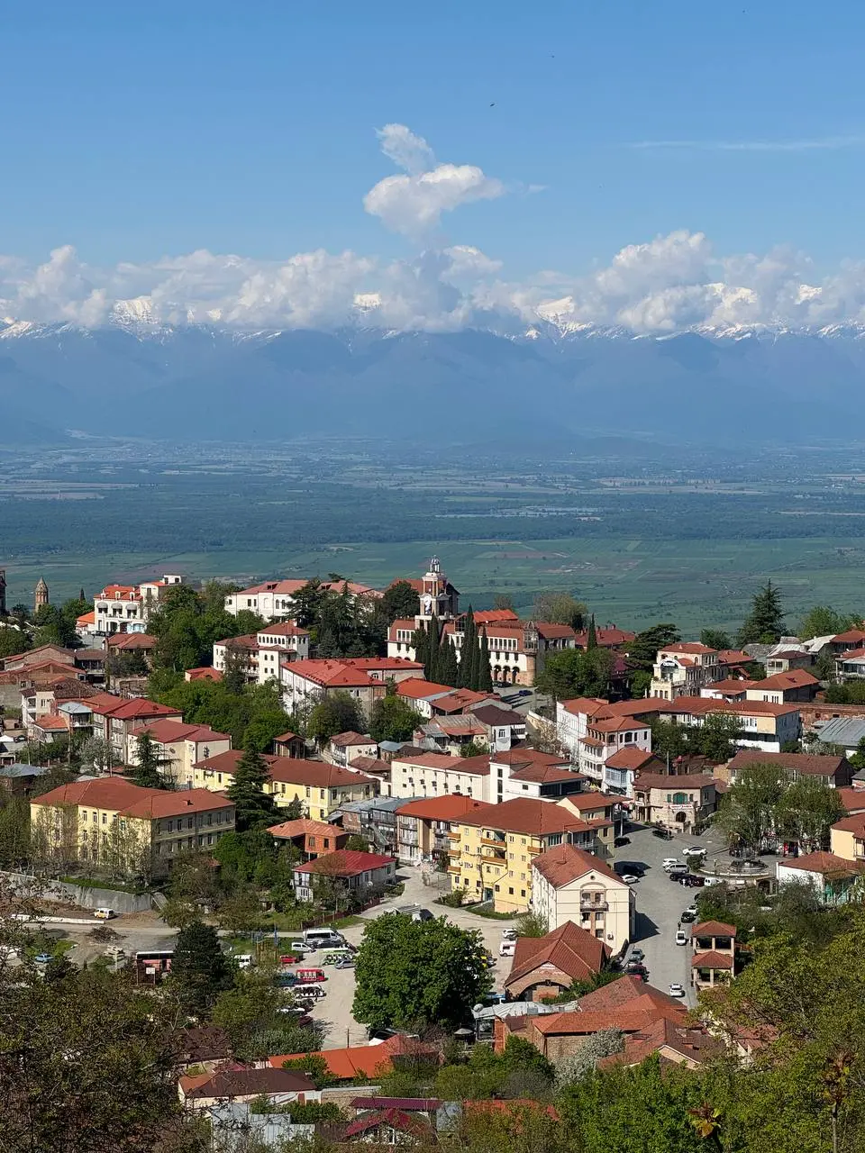 Cycling through Kakheti vineyards Alazani Valley with Caucasus mountains — weekend activity near Tbilisi